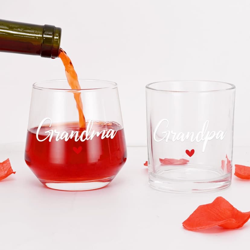 Futtumy Grandparents Gifts, Grandma Wine Glass Grandpa Whiskey Glass Set, Christmas Gifts for Grandparents, Grandma Grandpa Gift for Mothers Day Fathers Day Birthday
