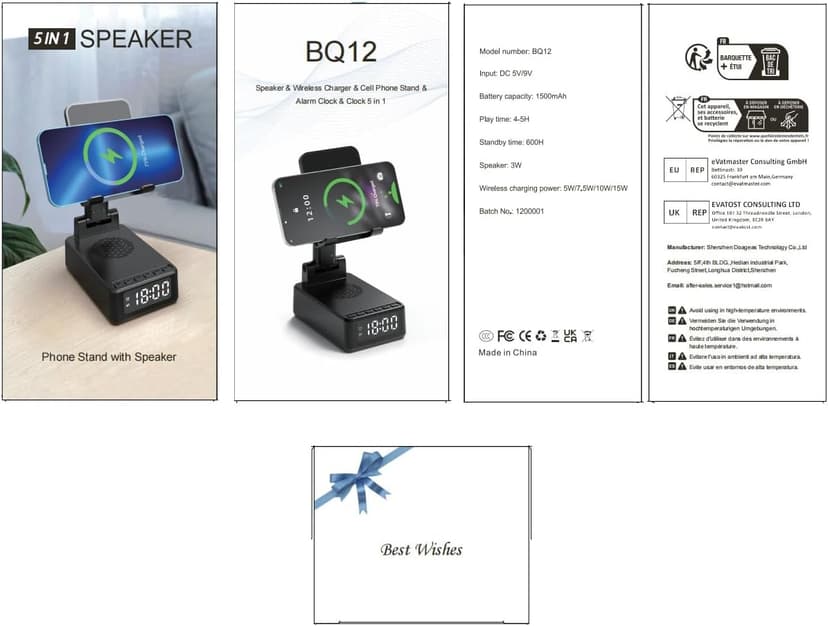 Birthday Gifts for Men Women,6-in-1 Cell Phone Stand Holder with Wireless Bluetooth Speaker & Wireless Charger,Alarm Clock for iPhone,HD Surround Sound Portable Bluetooth Speaker Gifts for Him Her