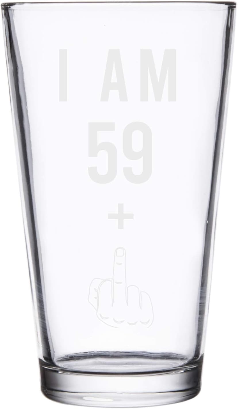 Gelid 59 + One Middle Finger 60th Birthday Gifts for Men Women Beer Glass – Funny 60 Year Old Presents - 16 oz Pint Party Decorations Supplies - Craft Beers Gift Ideas for Dad Mom Husband Wife 60 th