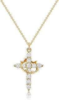 Upgraded Crown Cross Necklace for Women,14K Gold Plated & Silver Plated Crown Cross Pendant Necklace Diamond Cross Necklaces Faith Cross Jewelry First Communion Gifts, 12-Color Birthstone Necklaces for Women