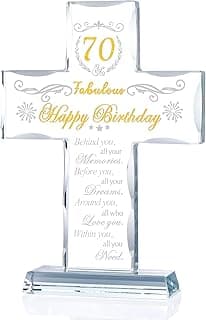70th Birthday Cross Gifts for Women, Men, Standing Glass Keepsake for 70 Year Old Birthday Religious Presents for Mom, Dad, 70th Fabulous Birthday Gifts Ideas