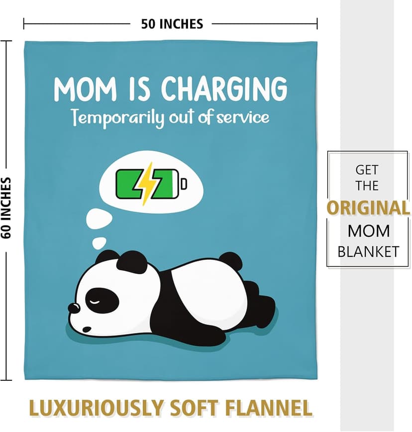 Craftique Gifts for Mom Birthday Christmas- Funny Soft Mom is Charging Blanket- New Moms Gifts for Women, Practical Blanket Throw for Napping Travel, 60”×50”