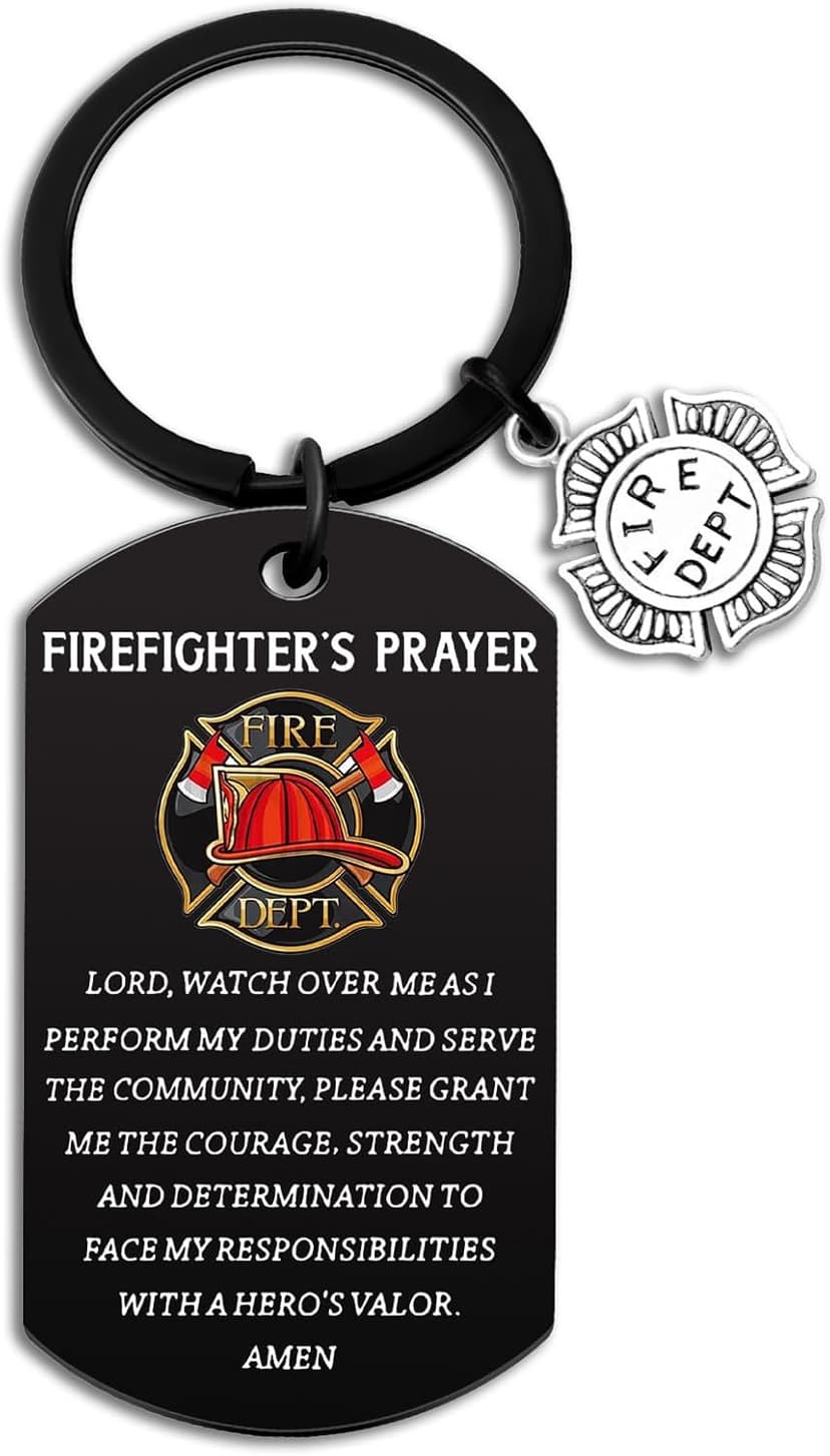 Firefighter Gifts for Men Him Firefighter Keychain Fire Fighter Gifts Adults Son Husband Cool Firefighte Gift Firefighter Accessories for Graduation Firefighters Prayer
