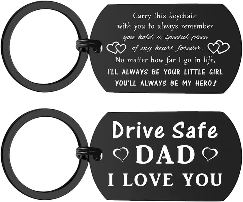 ENGZHI Drive Safe Dad Keychain - I Love You Gifts from Daughter Son, Daddy Birthday Gift Ideas Fathers Day Chirstmas for Men