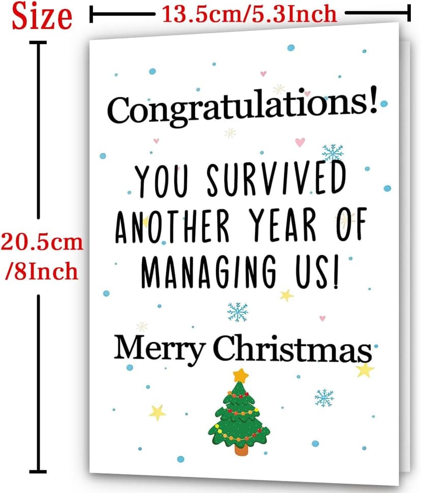 Funny Boss Christmas Card, Boss Christmas Gifts with Premium Envelope, 8x5.3 Inches