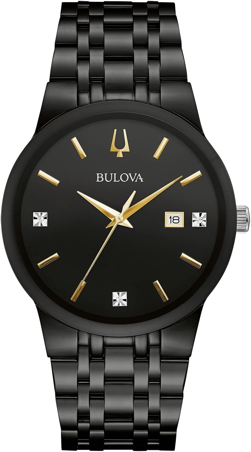 Bulova Men's Modern Gold Tone Stainless Steel 3-Hand Calendar Date Quartz Watch, Diamond Dial