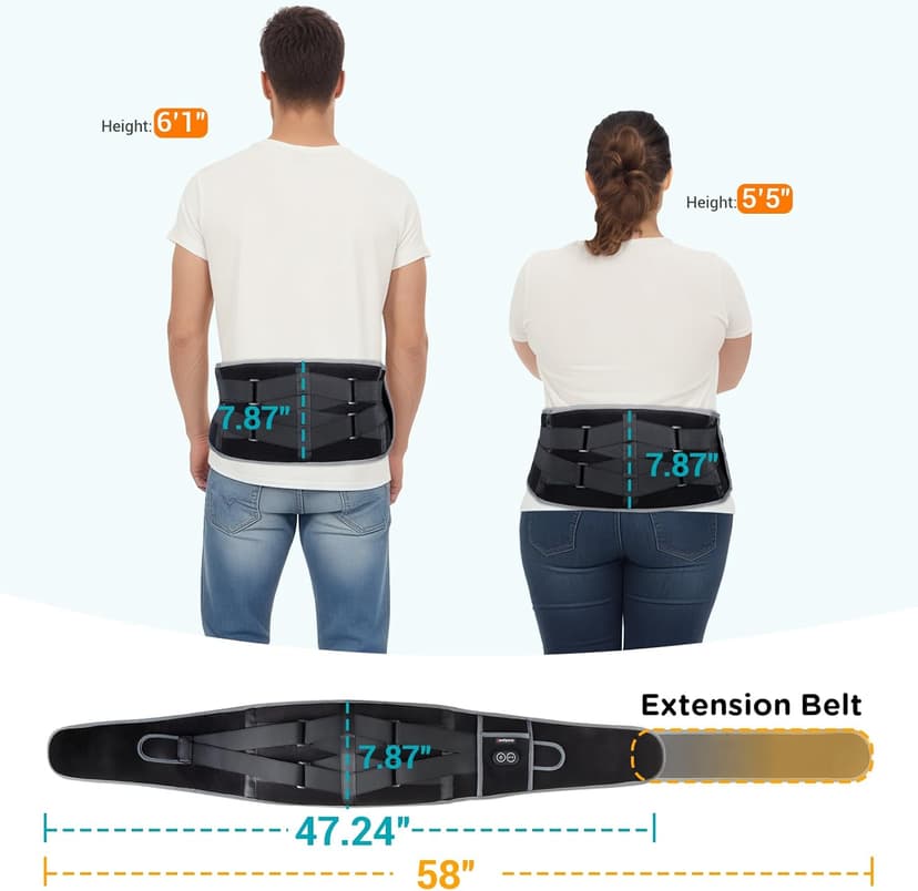 Comfytemp Cordless Heating Pad with Massager for Back Pain Relief, Portable Lower Back Massager Wearable, Birthday Gifts for Dad Mom Men Women Elderly, Rechargeable Period Cramps, 3 Heat Auto-Off, 58"