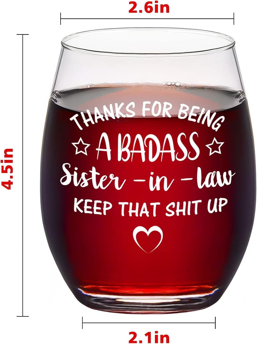 Futtumy Sisters Gifts for Sister-in-law, Thanks for Being A Sister-in-Law Stemless Wine Glass, Funny Mother’s Day Birthday Gift Christmas Gift Thank You Gifts from Soul Sisters, 15oz
