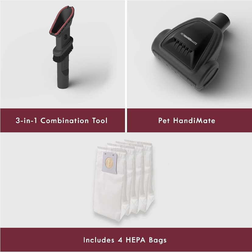 Kenmore BU3040 Intuition Bagged Upright Vacuum Lightweight Cleaner 2-Motor Power Suction with HEPA Filter, 3-in-1 Combination Tool, Handi-Mate for Carpet, Floor, Pet Hair, Red w/No Lift-up