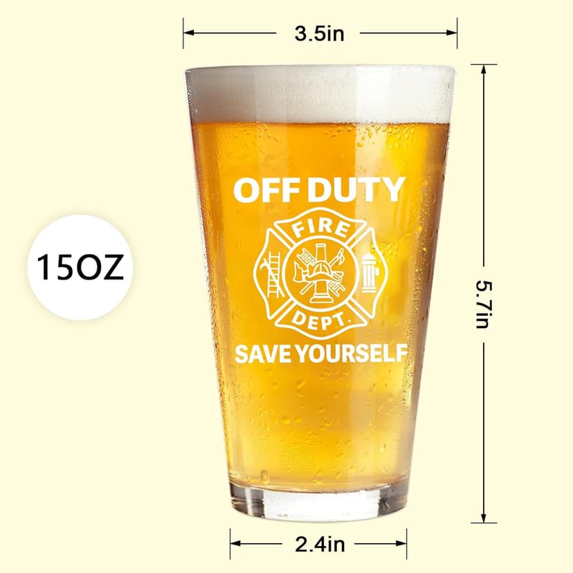 Futtumy Firefighter Gifts For Men, Off Duty Save Yourself Fire Dept Beer Glass, Fireman Gifts for Men, Funny Gift for Fire Fighter Firefighter Fireman for Christmas Retirement Appreciation