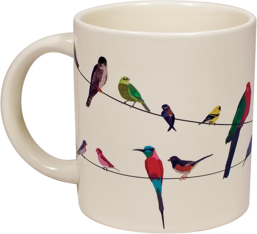 The Unemployed Philosophers Guild Birds on a Wire Heat Changing Mug - Add Coffee and Colorful Birds Appear, Comes in a Fun Box