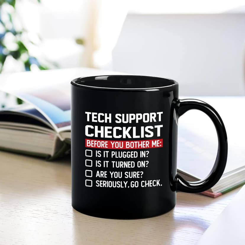 YHRJWN Tech Support Gifts Checklist Mug, Christmas Gifts for IT Tech Guys, Technicians, Programmers, Funny Gift for IT Lovers, Engineers - Computer Geek Novelty Cup Coffee Mug 11 Oz