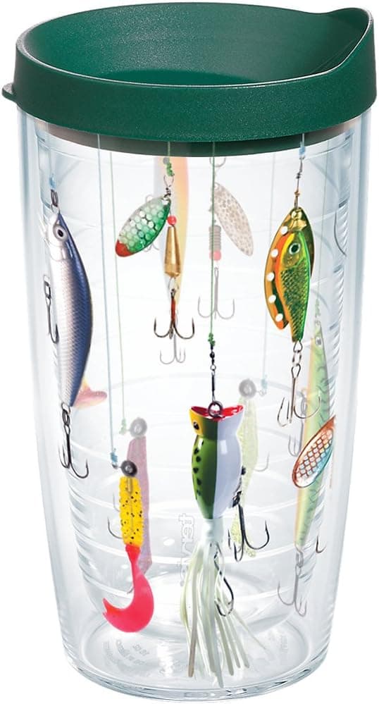 Tervis Fishing Lures Made in USA Double Walled Insulated Tumbler Travel Cup Keeps Drinks Cold & Hot, 16oz, Classic