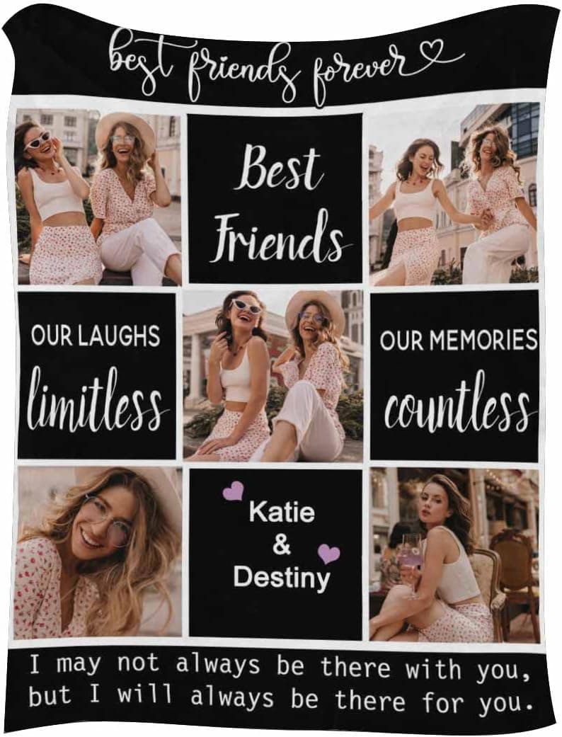 Artsadd Custom Best Friend Blanket with Photos, Best Friends Forever Bed Blanket Personalized Friendship Picture Throw Blanket for Girls BFF Customized Birthday Gifts for Women 30x40