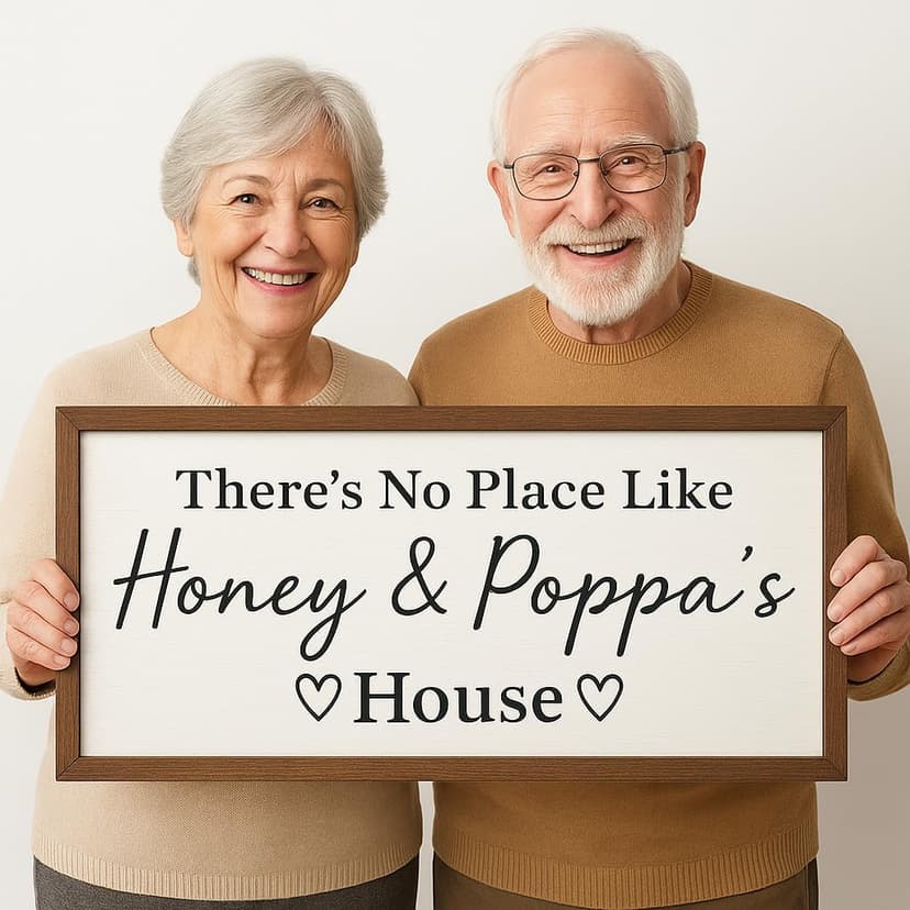 Personalized Grandparents Gift Custom Name Wood Sign – “There’s No Place Like Grandma & Grandpa’s House” Rustic Farmhouse Wooden Plaque, Wood Frame Home Decor,Christmas,Mother's Day,Father's Day Gift