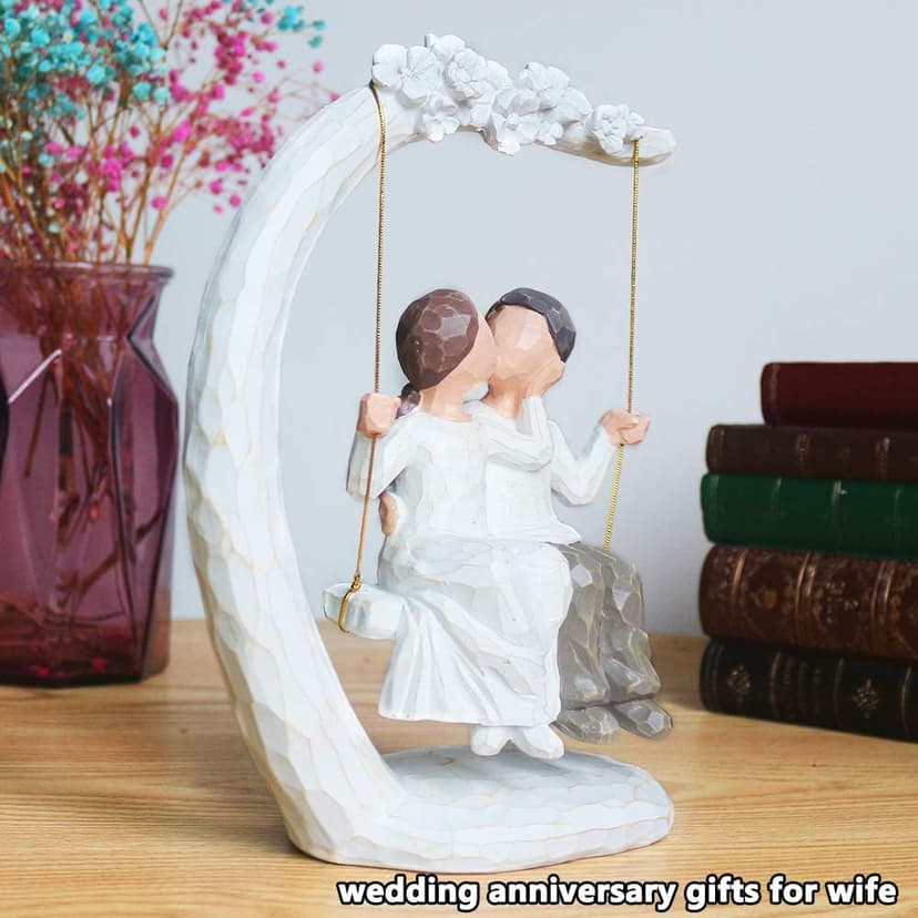 jinhuoba Romantic Wedding Couple Figurines, Hand Painted Loving Together Sculpture, Best Valentine Marriage Anniversary Weddings Engagement Gifts for Couple Wife Women Her
