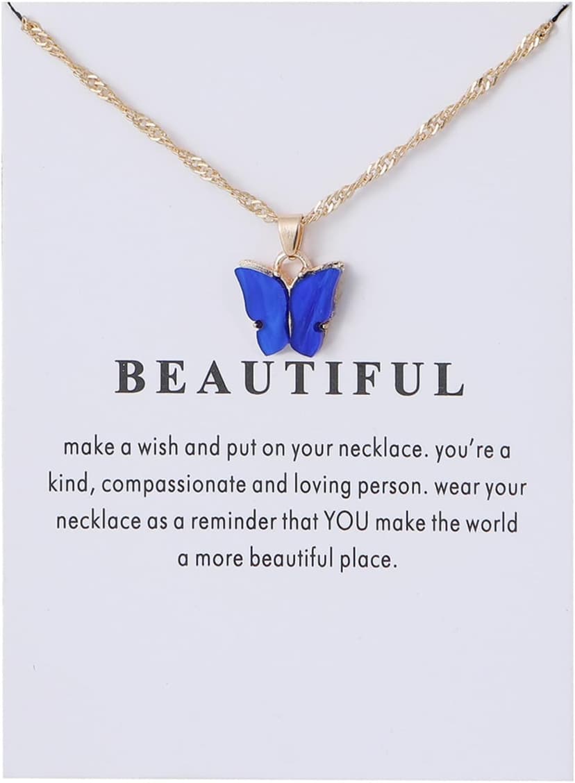 Rrdaily 9 Pcs Dainty Colorful Butterfly Pendant Necklace Set for Women,Bohemian Acrylic Butterfly Chain Necklace Cute Jewelry Gift