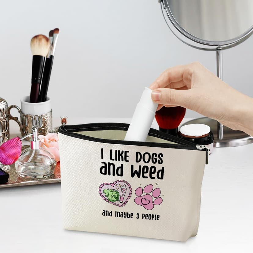 Funny Makeup Bag Weed Gifts Dog Gifts Weed Accessories Green Leaves Decor Dog Mom Christmas Birthday Friendship Gifts for Women Friends Dogs Lovers Her Girl Niece Mothers Day Travel Toiletry Bag