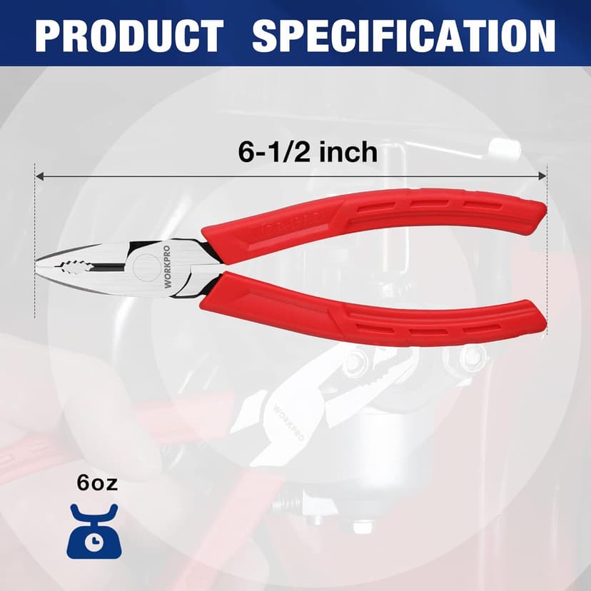 WORKPRO 6.5" Linesman S Screw Extractor Pliers(Combination Pliers) with Unique Non-slip Jaws, Stripped Screw Remover Tool, Lineman Plier for Quickly Removal of Damaged or Rusted Fasteners
