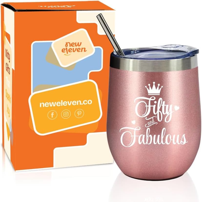 NewEleven 50th Birthday Gifts For Women, Her - 1975 50th Birthday Decorations - Gift For Women Turning 50-50 Year Old Gifts For Her, Mom, Wife, Friends - 12 Oz Wine Tumbler