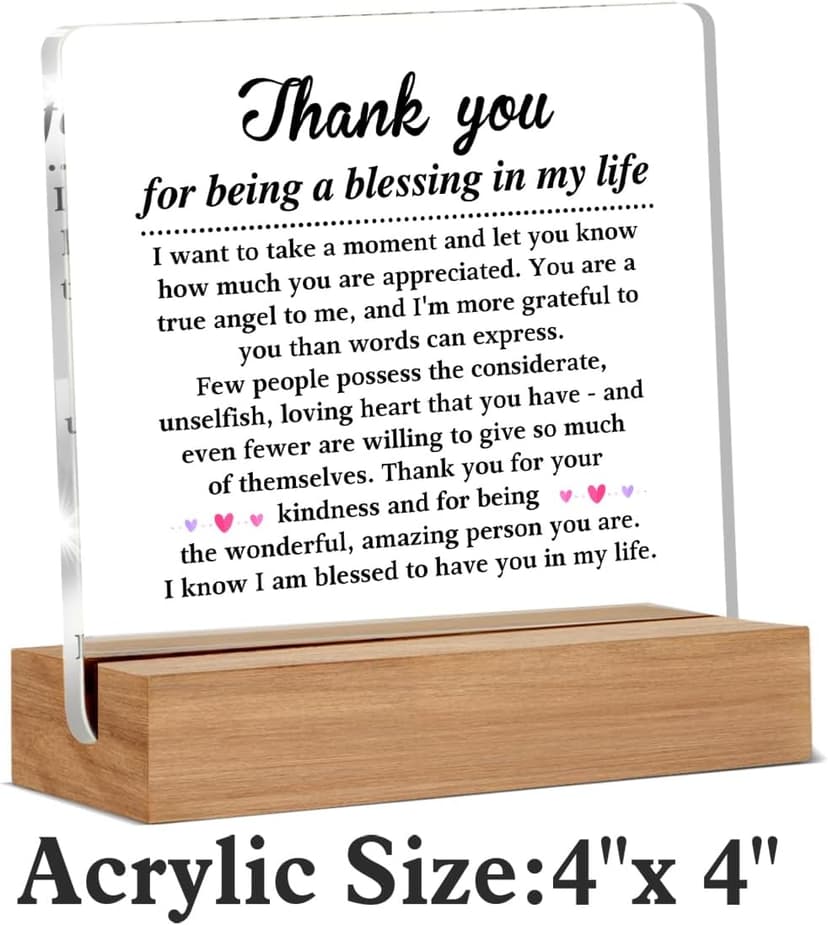 Thank You Gifts for Women Men Friends Besties, Special Appreciation Gifts, Thank You for Being A Blessing in My Life Home Office Decorative Signs Plaque for Desk