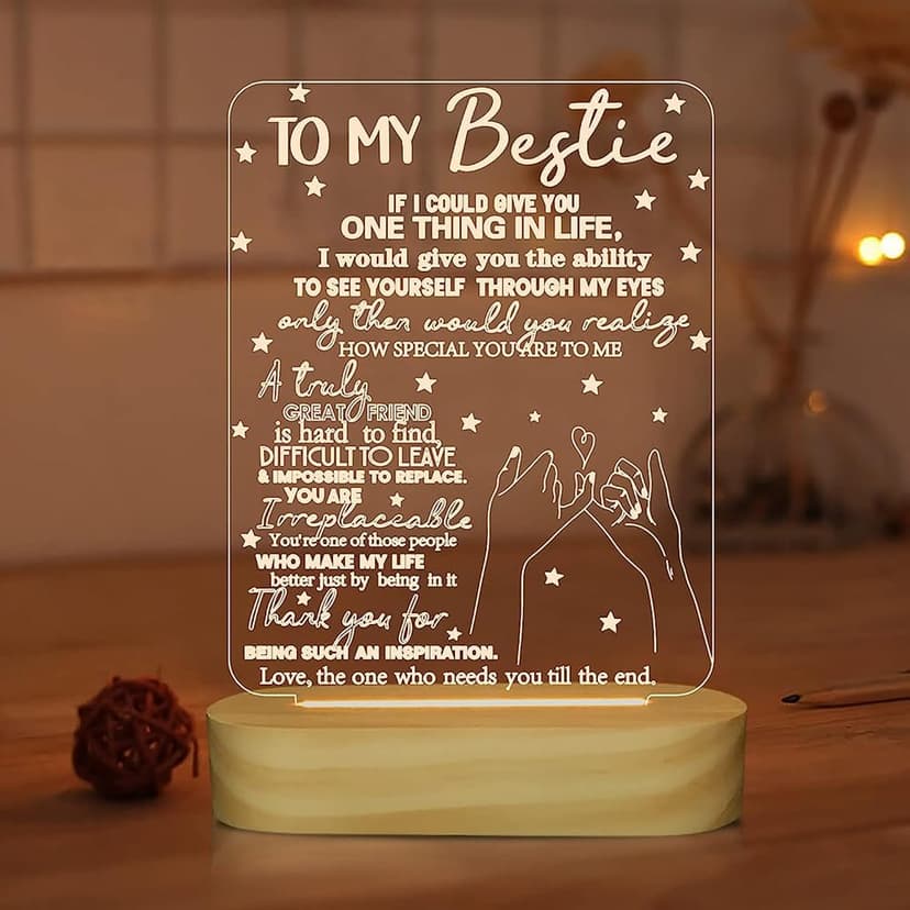 to My Bestie Gifts,3D Illusion Lamp I Love You Friends Night Light for Best Friend Sister Girls Women BFF Birthday Holiday Friendship Gift, Soft Warm White Colors LED Wooden Table Lamp