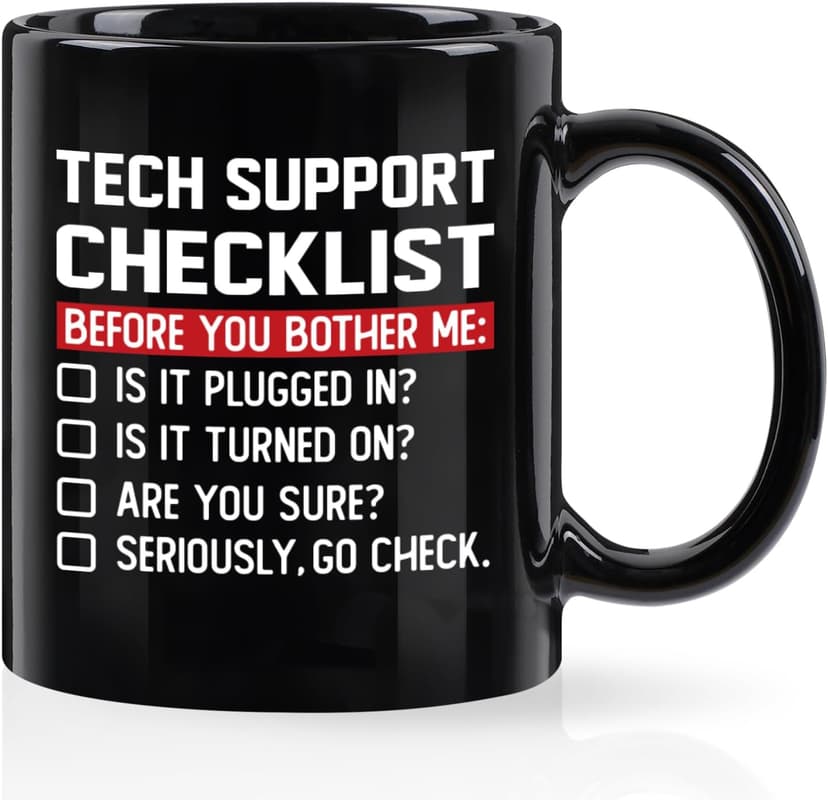 YHRJWN Tech Support Gifts Checklist Mug, Christmas Gifts for IT Tech Guys, Technicians, Programmers, Funny Gift for IT Lovers, Engineers - Computer Geek Novelty Cup Coffee Mug 11 Oz