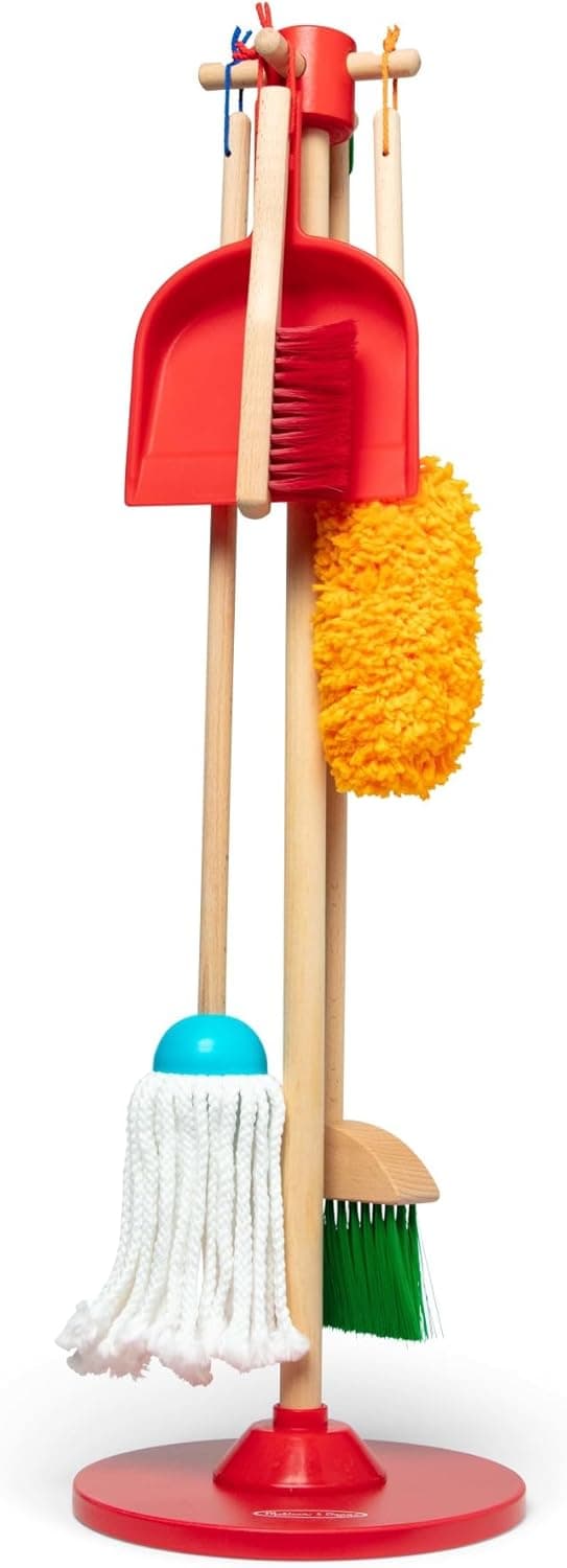 Melissa & Doug Dust Sweep Mop 6-Piece Pretend Play Set, Toddler Toy Cleaning, Pretend Play Home Cleaning, Kids Broom and Mop Set for Ages 3+