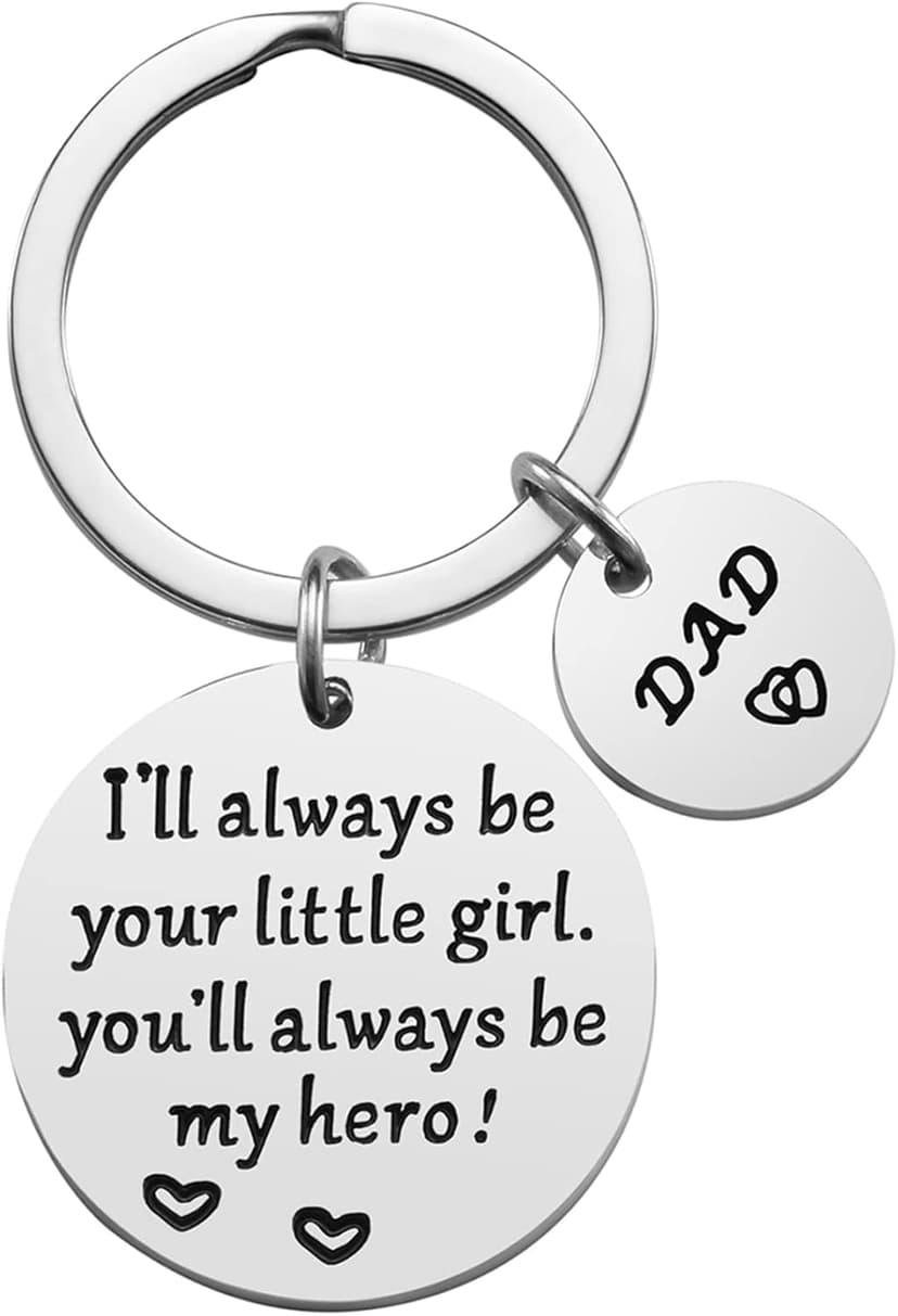 Father’s Day Gift - Dad Gifts from Daughter for Birthday Christmas Valentine’s Day, I'll Always Be Your Little Girl, You Will Always Be My Hero Daddy Keychain, Father Daughter Keyring