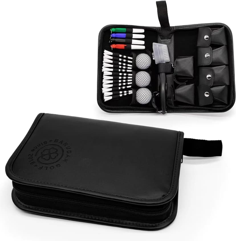 Golf Accessories for Men and Women, Golf Gifts for Him with Leather Case, Golf Brush, Golf Balls, Golf Tees, Golf Ball Clamp, Golf Divot, Golf Ball Line Marker Tool,Golf Ball Marking Stencils