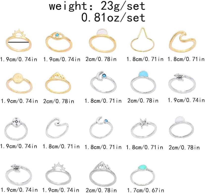 FUTIMELY Boho Retro Stackable Rings Sets for Women Knuckle Joint Finger Knuckle Nail Ring Sets Moon Stars Stack Preppy Statement Rings Cute Trendy Stuff Jewelry