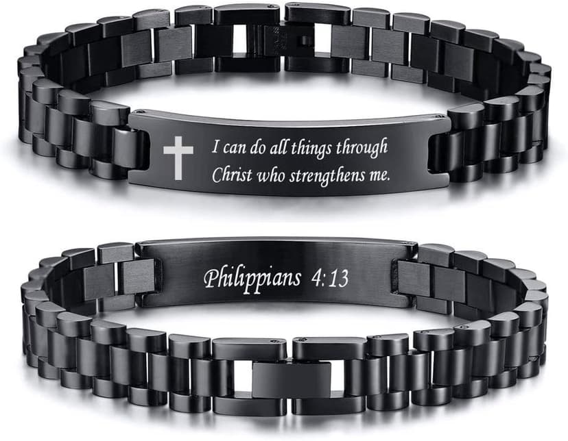 VNOX Personalized Religious Jewelry-Engraved Inspirational Christian Faith Bible Verse Quote Wristbands Elegant Link Bracelet Encouragement Gift,Cassic Watch Band Strap Design