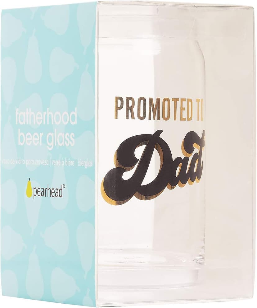 Pearhead Promoted to Dad Beer Glass for Dads to Be, Father's Day, Grandpa Gift, New Dads or Father’s Day, Fatherhood Pint Glass, Bar Accessory, Novelty Dad Accessory, 16oz