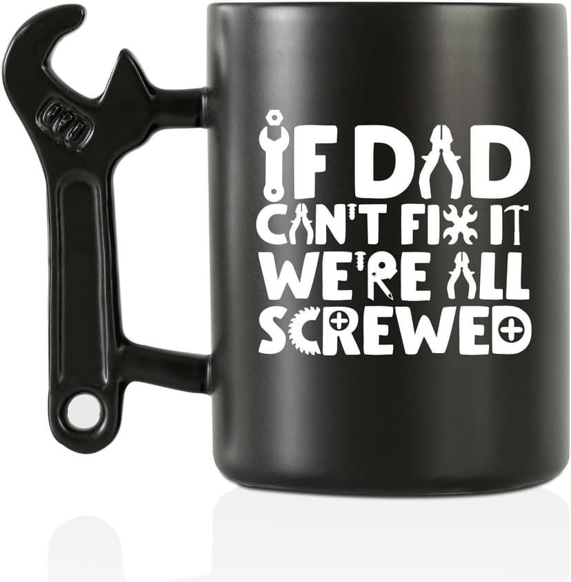 Onebttl Coffee Mug With Wrench Spanner Handle - Dad Gifts From Daughter and Son, 13.5oz Funny Ceramic Mug for Father's Birthday, Father's Day, Christmas - Dad Can Fix