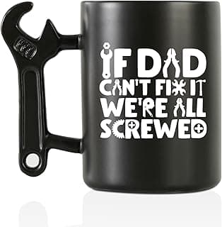 Onebttl Coffee Mug With Wrench Spanner Handle - Dad Gifts From Daughter and Son, 13.5oz Funny Ceramic Mug for Father's Birthday, Father's Day, Christmas - Dad Can Fix