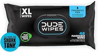 DUDE Wipes Flushable Wet Wipes 48 Count Dispenser, Unscented Wet Wipes with Vitamin-E & Aloe, Septic and Sewer Safe