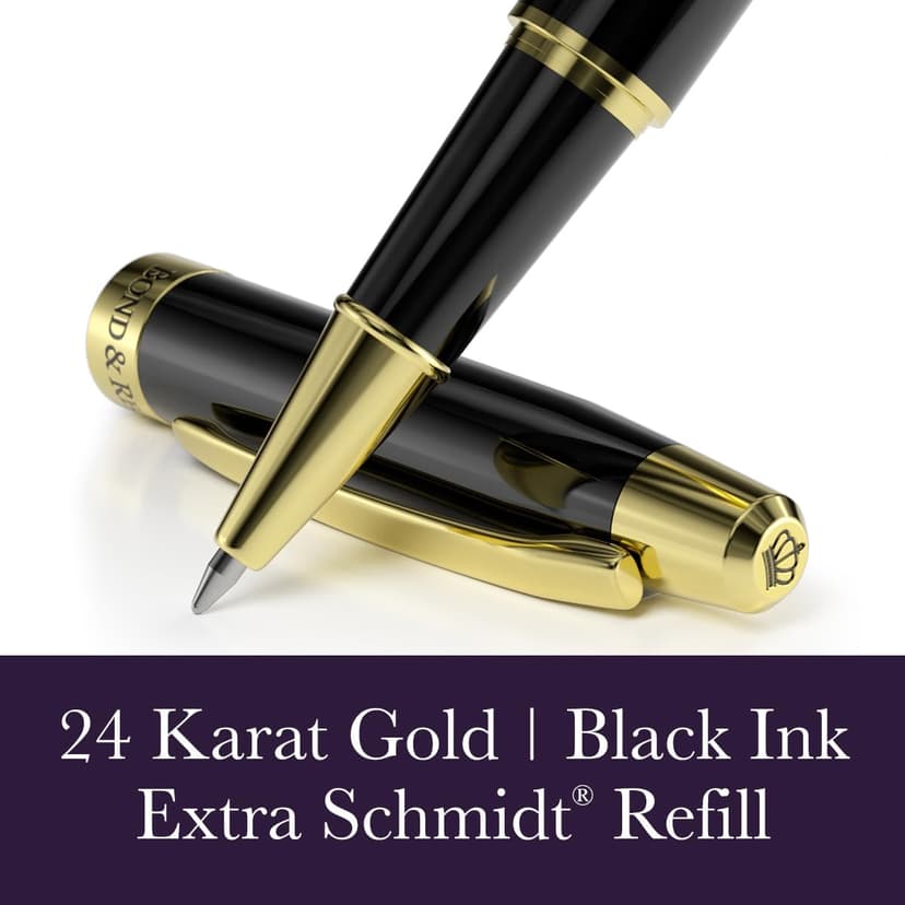 Luxury Rollerball Pen in Black with 24K Gold | Elegant Gift Set for Men & Women