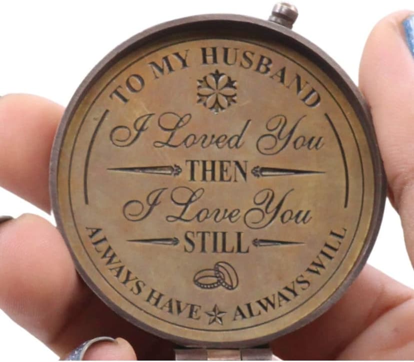 to My Husband I Love You, Brass Compass Engraved Gifts for Men, Bronze for Men, Romantic Gifts for Him/Her, Keepsake Gifts for Husband, 5th/25th 50th Wedding Ideas