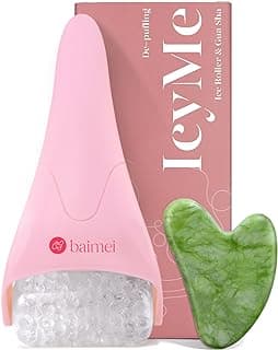 BAIMEI IcyMe Ice Roller for Face and Gua Sha Facial Tool Set, Ice Face Roller Reduces Puffiness Relieves Migraines Skin Care Tools, Self Care Gift for Women - Pink