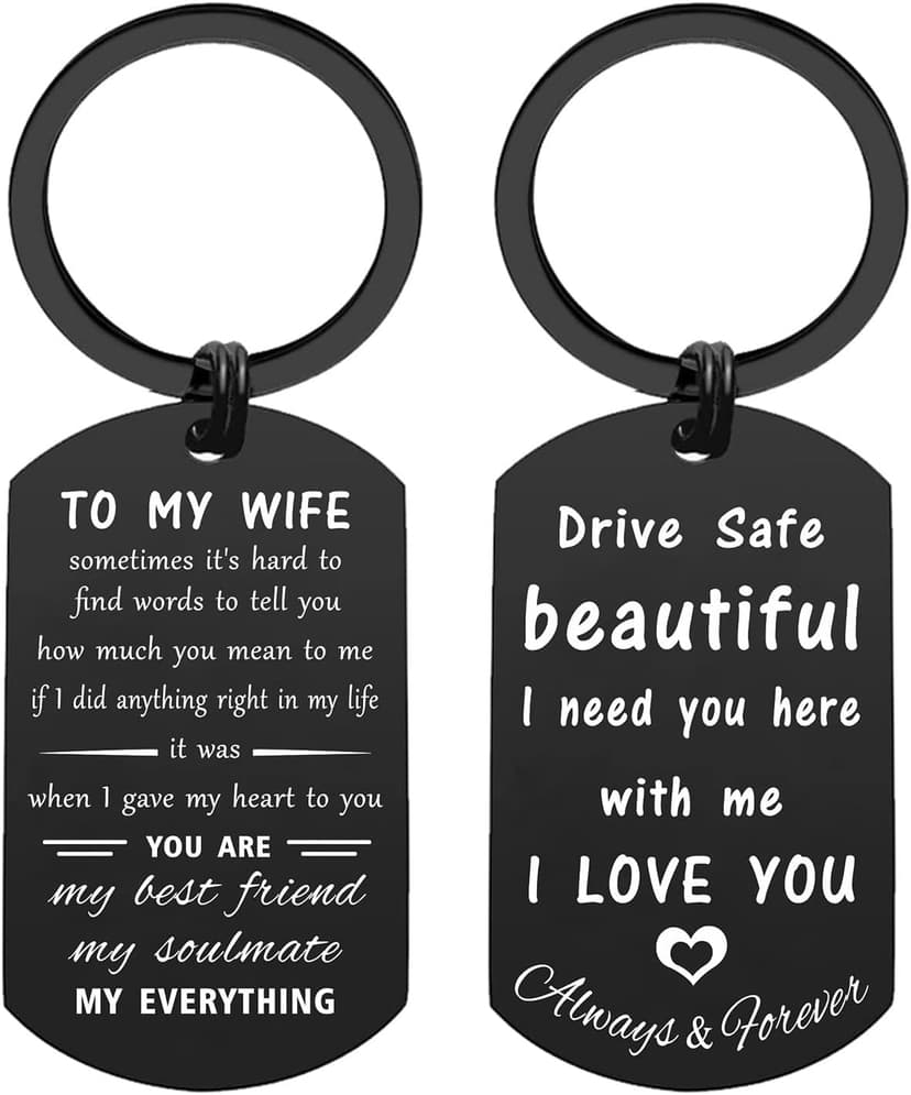 ENGZHI Love Wife Gifts, Drive Safe I Love You Keychain for Mothers Day Anniversary Valentines Christmas