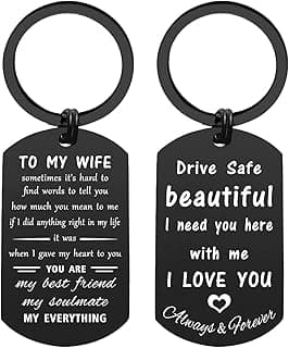 ENGZHI Love Wife Gifts, Drive Safe I Love You Keychain for Mothers Day Anniversary Valentines Christmas