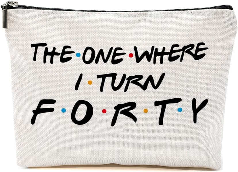 Blue Leaves Funny 40th Birthday Gifts Women Makeup Bag Cosmetic Travel 40 Year Old for Mom Friends Sister Aunt Wife Coworker Toiletry Turning Forty Bday