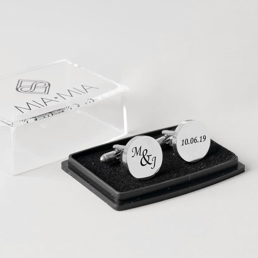 Custom engraved cufflinks for men, personalized wedding gift for groom, father of the bride & groom dad, best men, customized gold & silver cufflinks with dates, quotes or couples initials from bride