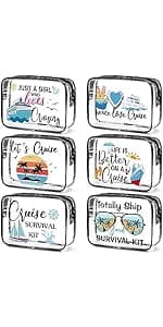 Cunno 6 Pcs Makeup Bags Gifts for Women Preppy Boho Smile Face Flamingo Clear Makeup Bags Cosmetic Transparent PVC Travel Toiletry Organizer(Boho Style)