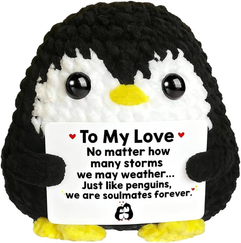 Positive Penguin Gifts for Him Her Anniversary Valentine‘s Day Birthday Gift for Boyfriend Husband Wife Handmade Crochet Animals Romantic Couples Christmas Wedding Year for Men Women