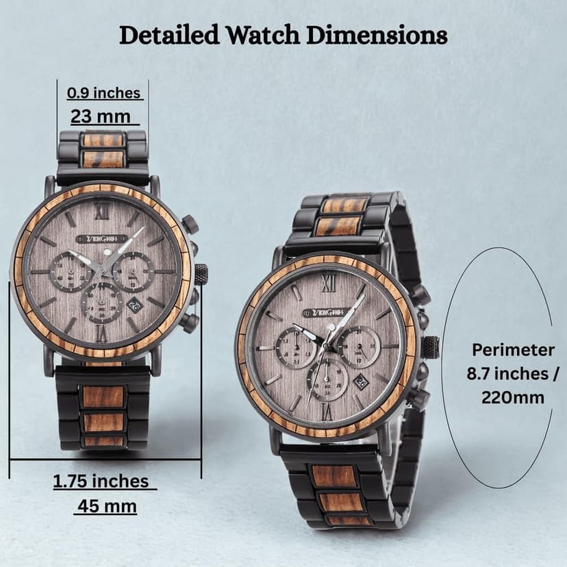 Vikingenes – Wooden Watches for Men, Engraved Wood Watch, Personalized Men's Gift, Viking Watches, Natural Wood Wristwatch, Luxury Wooden Chronograph, Custom Engraved Watch, Unique Gift for Men