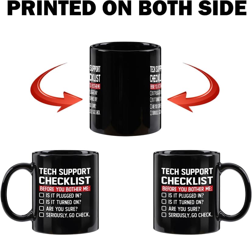 YHRJWN Tech Support Gifts Checklist Mug, Christmas Gifts for IT Tech Guys, Technicians, Programmers, Funny Gift for IT Lovers, Engineers - Computer Geek Novelty Cup Coffee Mug 11 Oz
