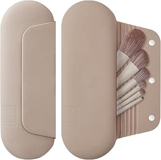 Silicone Makeup Brush Holder Travel Cosmetic Bag：Soft Portable Cosmetic Face Brushes Holder with Upgrade Anti-Fall Out Magnetic Closure, Large Travel Makeup Brush Case - Walnut