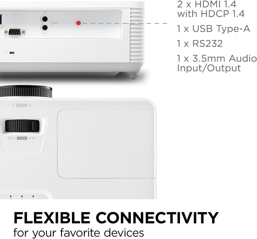 ViewSonic PA503HD 4000 Lumens High Brightness Projector with 1.1x Optical Zoom, USB, and HDMI inputs for Home and Office