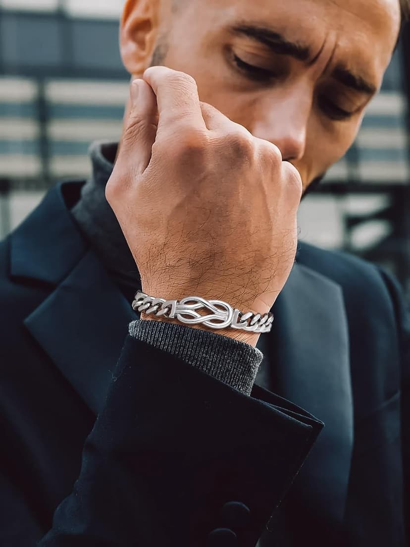 Bandmax Inifinity Love Knot Cuban Link Chain Bracelets for Men Stainless Steel/Black Mens Bracelet with Love Message Card Gift for Son Grandson Husband Father